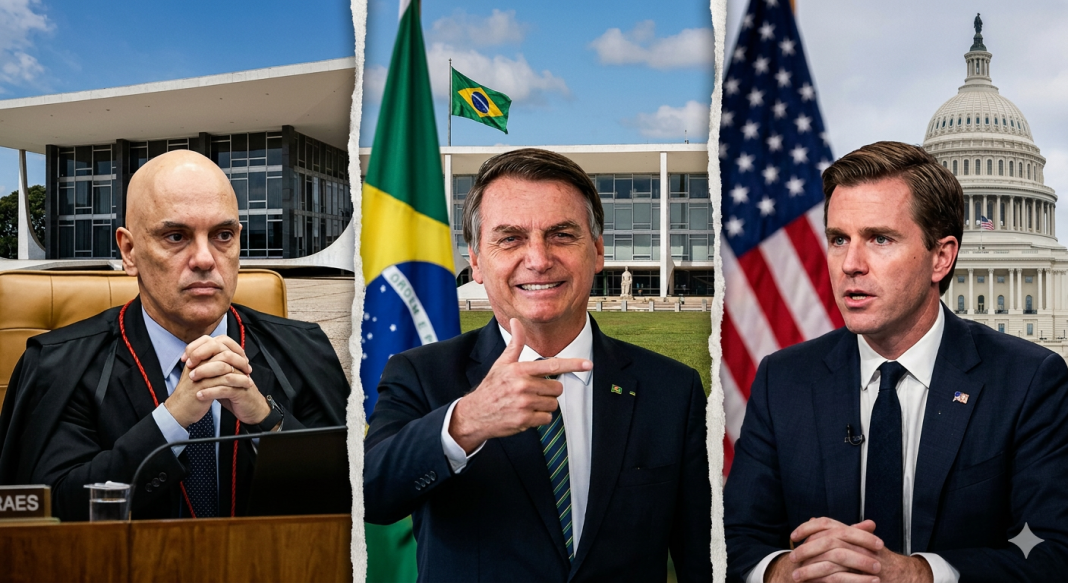 lexandre de Moraes, Jair Bolsonaro e o assessor americano Darren Beattie sobre a autorização de visita na prisão