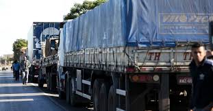 Fila de caminhões parados em acostamento de rodovia brasileira durante protesto contra o preço do diesel.