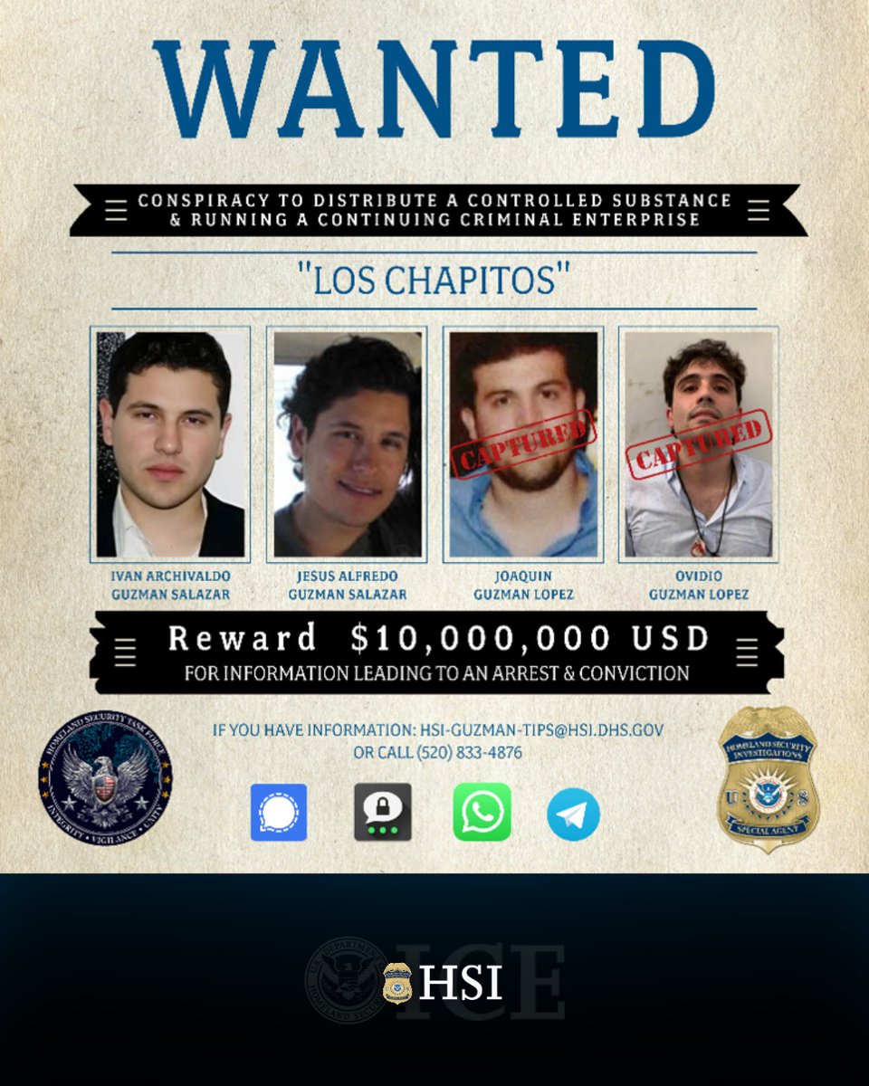 EUA intensificam caçada aos filhos de El Chapo com recompensa milionária