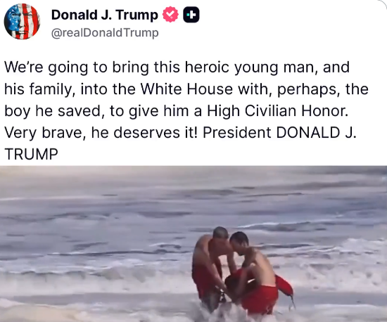 Donald Trump convida salva-vidas de 16 anos à Casa Branca após resgate heróico na Califórnia