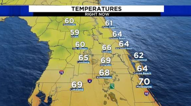 Orlando pode ter manhãs na casa dos 68°F a 70°F no fim de semana, enquanto sul da Flórida deve continuar mais quente e com chance de chuva